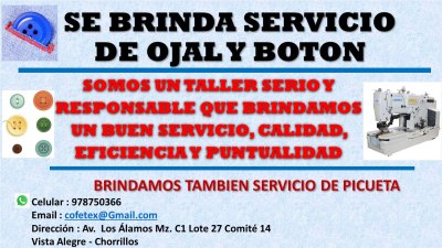 SE BRINDA SERVICIO DE OJAL Y BOTON - CHORILLOS
